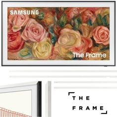 an advertisement for samsung's the frame is shown in front of a white background