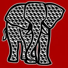 an elephant is drawn in black and white on a red background