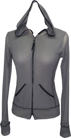 Leisure Mesh Hoodie - Petit Pois by Viviana G Long Sleeve Nylon Track Jacket For Winter, Gray Stretch Top With Drawstring Hood, Fall Athleisure Nylon Top, Fitted Hooded Activewear For Outdoor, Fitted Hooded Sportswear Outerwear, Black Nylon Athleisure Hoodie, Fitted Gray Hoodie For Athleisure, Black Athleisure Nylon Hoodie, Gray Fitted Hoodie For Athleisure