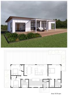 the floor plan for a small house with two rooms and an open living area in it