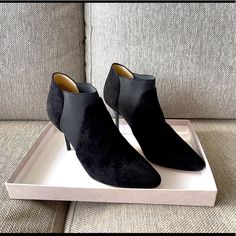 Brand New Never Worn Size: Us 7 / Italy 37.5 Black Suede Jimmy Choo "Declan" Suede Leather Ankle Bootie. 3.25" Covered Heel. Pointed Toe. Gored Insets For Fit. Tonal Topstitching. Pull-On Style. Padded Leather Insole; Rubber-Inset Leather Outsole. "Declan" Is Made In Italy. Elegant Pointed Toe Booties Medium Width, Elegant Low Heel Medium Width Booties, Elegant Low Heel Booties, Elegant Medium Width Booties For Work, Elegant Formal Booties With Low Heel, Suede Ankle-high Evening Booties, Evening Suede Booties With Pointed Toe, Ankle-high Suede Evening Booties, Elegant Suede Booties