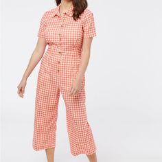 New Without Tags, Never Worn. Cute Coral Gingham Design! Size 8 Us Casual Spring Jumpsuits And Rompers For Picnic, Fitted Gingham Jumpsuits And Rompers For Spring, Spring Fitted Gingham Jumpsuits And Rompers, Spring Plaid Cotton Jumpsuits And Rompers, Casual Plaid Jumpsuits And Rompers For Summer, Spring Cotton Plaid Jumpsuits And Rompers, Casual Summer Plaid Jumpsuits And Rompers, Casual Plaid Jumpsuit And Romper For Summer, Casual Gingham Jumpsuits And Rompers