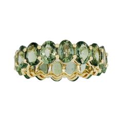 10.00 ct. t.w. Green Sapphire Eternity Band in 18kt Yellow Gold. Size 6 | Ross-Simons Sapphire Eternity Band, Sapphire Eternity Ring, Tanzanite Pendant, Green Sapphire Ring, Green Gemstone Ring, Sapphire Color, Green Sapphire, Sapphire Earrings, Sapphire Jewelry