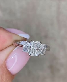 3 Stone Radiant Engagement Ring, Radiant Diamond Engagement Ring, Radiant Diamond Engagement Rings, Matching Ring Set, Asscher Cut Ring, Blood Diamond, Emerald Cut Rings, Matching Ring, Festival Jewelry