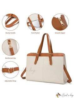 Bird in Bag - Womens Tote Bag, 15.6 Inch Laptop Purse Bag, Business Briefcase Work Tote Bag White Laptop Bag With Adjustable Strap, Large Capacity White Shoulder Laptop Bag, White Large Capacity Shoulder Laptop Bag, White Large Capacity Satchel Laptop Bag, White Large Capacity Laptop Shoulder Bag, Beige Large Capacity Office Bag, Beige Shoulder Bag For Business, White Tote Laptop Bag For Daily Use, Large Capacity Tote Briefcase For Office