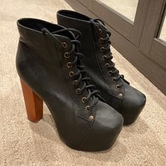 Brand New Jeffrey Campbell Lace Up Boots Jeffrey Campbell Lita, Jeffrey Campbell Boots, Shoes Too Big, Platform High Heels, Jeffrey Campbell Shoes, Black High Heels, Lace Up Ankle Boots, Black Leather Boots, Jeffrey Campbell