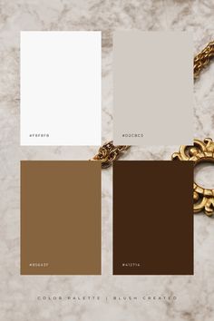 the color palette is brown, white and beige with some gold accents on top of it