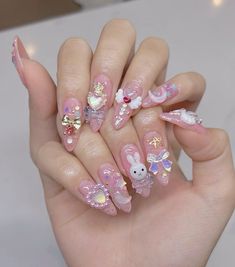 5d Nail Art Design, White Summer Aesthetic, Natural Long Nails, Long Nails Design, Magical Nails, Rave Nails, Cute Pink Nails