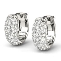 Huggie Round Diamond Pave Earrings Hoops 14k White Gold (0.42ct) Edelweiss Jewelry, White Gold Hoop Earrings, Pave Diamond Earrings, Diamond Huggie Earrings, Silver Diamond Earrings, Engagement Earrings, Diamond Huggies, White Gold Hoops, Diamond Hoop Earrings