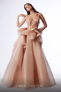 MNM Couture G1723 Organza Ruffle Dress, Skirt With Ruffles, Mnm Couture, Plastic Dress, Soiree Dress, Illusion Neckline, Fashion Inspiration Design, Dress Cover, Spring 2024