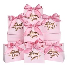 pink and gold thank you gift bags with matching ribbon bow, set of 12 -