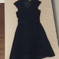 -Marella Dress -Dark Navy Blue -Round Collar -Back Zipper -Belt -Strech Dressy Belted Dress For Date Night, Belted A-line Dress For Date Night, Chic Navy V-neck Dress, A-line Mini Dress For Work With Belt, Chic Navy A-line Dress, Chic Navy Knee-length Dresses, Navy V-neck Dress For Work, Navy Midi Length Dresses For Office, Navy Knee-length Office Dress