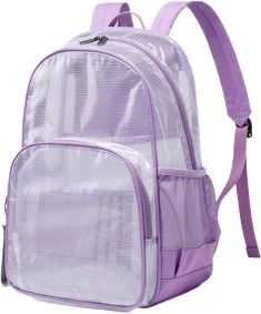 The brand-new, transparent backpack. Perfect for children's school books and supplies. Durable material with ample storage space. Back To School Mesh Bag, Student Mesh Bags For Back To School, Back To School Mesh Bags For Students, School Backpack With Mesh Pockets, Back To School Mesh Backpack For Students, Back To School Mesh Student Backpack, Back To School Backpack With Mesh Pockets, School Backpack With Transparent Straps And Rectangular Shape, Clear Rectangular Backpack For School