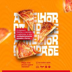 a flyer for a pizza restaurant with three slices of pizza