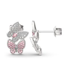 The perfect everyday earring for any butterfly lover, shine and sparkle in these classic studs. Crafted in sterling silver, the earring is the perfect reminder to be free and adventurous like a butterfly, take some time to enjoy life. Each butterfly earring is a must have for anyone wanting to add a sparkle to their outfit!Carat Weight: 1.2 ctStone Size: 1.5*3,1.2,1,0.8,1.2,1,0.8,3*1.5 mmNumber of Stones: 132 Stone Shape: Marquise, RoundStone Color: Diamond White, Fancy PinkWeight: 2.93 gWidth: White Gold Butterfly Charm Earrings, White Gold Butterfly Fine Jewelry Earrings, White Gold Butterfly Earrings Fine Jewelry, White Gold Butterfly Earrings With Charm, Pink Sterling Silver Earrings As Gift For Her, Sterling Silver Butterfly Charm Earrings, Sterling Silver Jewelry With Butterfly Charm Drop Earrings, Silver Butterfly Fine Jewelry Earrings, Sterling Silver Butterfly Earrings Fine Jewelry