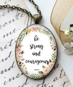 Bronzetone & White 'Strong & Courageous' Pendant Necklace A Necklace, Necklaces, Pendant Necklace, Crystals, Pendant, Leather, Fabric, White