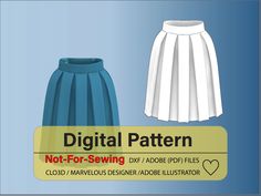 This pattern is not for sewing. It is for CLO3D & Adobe Illustrator. A Simple Box Pleated Skirt Pattern: these files are prepared for CLO3D and Adobe Illustrator Digital file ready for bringing into CLO3D or Adobe Illustrator software and you can alter to meet your need as a fashion designer.  File delivered as a zip folder that includes pdf, dxf, and csv. 💁You will receive: 1 pleated skirt pattern is in a dxf format 1 pleated skirt pattern is in a pdf format 1 pleated skirt spec is in csv form Pleated Skirt Pattern, Knife Pleated Skirt, Box Pleated Skirt, Knife Pleat, Box Pleat Skirt, A Fashion Designer, Marvelous Designer, Design Student, Box Pleats