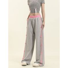 Retro Bow Sweatpants Fabric: 72%Cotton+28%Polyester Size: S, M, L, XL, Multiple Color Selections: Blue, Gray  Season: Spring, Fall, Winter Baggy Full-length Sweatpants For Spring, Gray Leisure Pants For Spring, Gray Pants For Leisure In Spring, High Waist Leisure Pants For Spring, Casual High Waist Leisure Pants, Casual High Waist Pants For Leisure, Casual High-waist Leisure Pants, Spring Leisure Stretch Bottoms, Spring Stretch Bottoms For Leisure