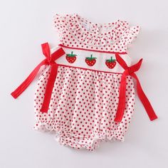 Brand New In Package 100% Polyester Strawberry Romper, Matching Sibling Outfits, Baby Polo, Earth Baby, Berry First Birthday, Blue Overalls, Strawberry Dress, Romper Shorts, Toddler Romper