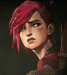 an animated character with red hair and piercings