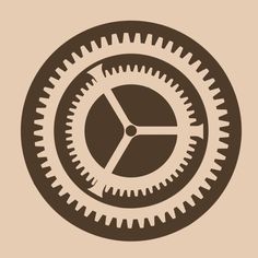 a brown and white clock with gears on it's face in a circular shape