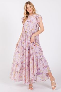 Lavender Floral Chiffon Ruffle Shoulder Tiered Maxi Dress Maternity Maxi Dress, Lavender Floral, Maternity Maxi, Pregnancy Maxi Dress, Nursing Dress, White Floral Dress, Pink Floral Dress, Chiffon Ruffle, Pink Blush Maternity