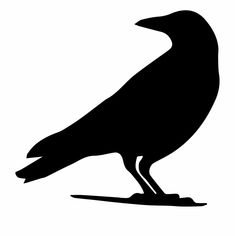 a black and white silhouette of a bird sitting on top of a piece of wood