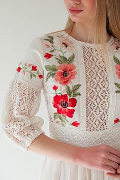 Handmade Ukrainian Dress Long Folk Wedding Dress Poppy - Etsy Embroidery Inspiration Clothing Dresses, Polish Wedding Dress, Folk Wedding Dress, Ivory Evening Dress, Beautiful Spring Dresses, Embroidery Dress Pattern, Ukrainian Wedding, Polish Wedding, Folk Wedding