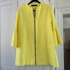 Ruffled Hem Sleeve. Perfect Condition. Never Worn But Tags Removed Spring Long Sleeve Outerwear With Ruffles, Zara Spring Outerwear For Brunch, Zara Yellow Outerwear For Work, Zara Long Sleeve Outerwear For Brunch, Zara Outerwear For Spring Day Out, Zara Outerwear For Fall Brunch, Elegant Yellow Spring Outerwear, Chic Yellow Outerwear For Day Out, Chic Outerwear For Spring Brunch