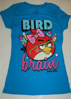 #ad Top Rated JR Womens T-Shirt ANGRY BIRDS Bird Brain TURQUOISE Girl Bow Glasses S M L XL , Fashion womens top