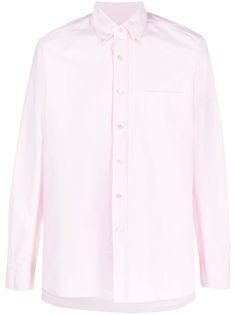 light pink cotton button-down collar front button fastening long sleeves buttoned cuffs rear curved hem Pink Button-up Dress Shirt, Pink Long Sleeve Dress Shirt With Button Closure, Pink Cotton Shirt With Placket, Casual Pink Dress Shirt For Work, Pink Button-up Dress Shirt For Work, Formal Pink Button-up Dress Shirt, Elegant Pink Button-up Dress Shirt, Pink Collared Dress Shirt For Work, Classic Pink Shirt With Button Closure