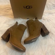 Euc, Ugg Pixley Boot. 3.75 Heel, Ankle Bootie. Color Chesnut. I Wore It 2 Times Outside The House. Short Brown Boots, Ugg Classic Tall, Ugg Classic Ultra Mini, Ugg Classic Mini, Brown Leather Ankle Boots, Black Suede Booties, Shearling Boots, Sheepskin Boots, Wedge Ankle Boots