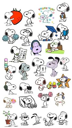 a bunch of cartoon characters that are drawn in different colors and sizes, with the words happy