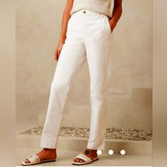 Super Cute Nwt High-Rise Chino Pants. Slim Through The Hip And Thigh. Narrow Leg Opening. Inseam: Petite 29", Regular 31", Tall 34" Chic Summer Chinos With Tapered Leg, White Summer Chinos With Pockets, Chic Summer Tapered Leg Chinos, Tapered Straight Leg Pants For Summer, White Straight Leg Summer Chinos, White Chinos For Summer Workwear, White Summer Chinos For Workwear, White Chinos For Workwear In Summer, White Chinos For Spring Workwear