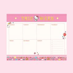 An undated pink and white planner pad with Hello Kitty graphics. Hello Kitty Schedule, Reminder Stickers, Desk Pads, Desk Pad, Book Club, Note Pad, Hello Kitty, Track, Kitty