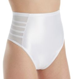 This thong shaper provides tummy control while allowing you to look natural. No one will know you're wearing shapewear, and there will be no panty line. Firm waist shaping bands cinch your waist. Enjoy the exceptional shaping effect of this garment. Waist cincher has four control shaper bands on each side that function as a waist nipper. Luxurious one-way stretch satin center front panel provides firm control. Sleek surface - clothes do not stick. Utilizes three different fabrics to create a sha Elegant White Smoothing Shapewear, White Full Coverage Supportive Shapewear, Supportive White Full Coverage Shapewear, White Shapewear With Medium Bust Support, White Shaping Shapewear With Lined Body, White Stretch Shapewear With Underwire, Elegant Brief Shapewear With Moderate Coverage, Elegant Shapewear Briefs With Moderate Coverage, White Stretch Shapewear With Lined Body