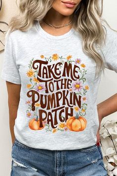 Experience the autumn season in style with the Take Me To The Pumpkin Patch Graphic Tee/T-shirt. Designed with a vibrant and playful graphic, this tee is perfect for those who love everything pumpkin. Made from soft and comfortable fabric, it's perfect for a day at the pumpkin patch or a cozy night in. Candle Graphic, Everything Pumpkin, Autumn Adventures, Concert Festival, Film Prints, Cozy Night, Birthday Party Gift, Graphic Design Print, Autumn Season