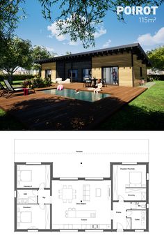 the floor plan for a small house with an attached porch and covered patio, is shown in