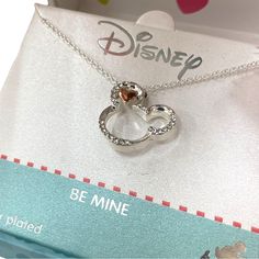 Disney Be Mine Mouse Ears Silver Plated Necklace Disney Heart Shaped Jewelry Gift, Disney Heart-shaped Jewelry Gift, Disney Silver Jewelry For Valentine's Day, Disney Style Silver Jewelry For Valentine's Day, Silver Disney Jewelry For Valentine's Day, Mine Mouse, Disney Handbags, Jewelry Clothes, Disney Jewelry