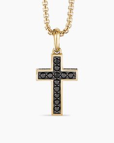 Streamline® Cross Pendant in 18K Yellow Gold with Black Diamonds, 28mm 14k White Gold Jewelry With Black Diamonds, Luxury Gold Necklace With Black Diamonds, Luxury Tarnish Resistant Cross Pendant Jewelry, Luxury Tarnish-resistant Cross Pendant Jewelry, Luxury Black Diamond Jewelry, Modern Yellow Gold Jewelry With Black Diamonds, Yellow Gold Jewelry With Black Diamonds, Gold Jewelry With Black Diamonds, Luxury Black Diamond Cut Jewelry