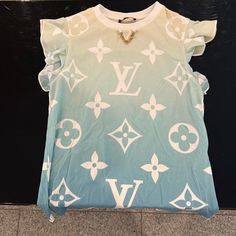 Louis Vuitton Ombr T Shirt. Worn Once. Doesn’t Have A Size But Fits Like A Medium Summer Monogram Print Tops, Designer Blue Tops For Spring, Luxury Crew Neck Tops For Spring, Luxury Blue Short Sleeve Top, Luxury Blue Tops For Summer, Lv Shirt, Louis Vuitton T Shirt, Louis Vuitton Top, Louis Vuitton Shirt