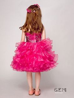 Flower Girl Dresses Fuchsia Short Ruffled Organza Halter Pageant Dress with Crystals Pink Princess Ruffle Dress For Parties, Pink Princess Style Party Ruffle Dress, Pink Princess Style Ruffle Dress For Party, Pink Ruffle Dress For Dress-up Occasions, Pink Ruffle Dress For Dress-up, Pink Princess Dress With Ruffled Skirt, Elegant Pink Ruffle Dress For Dress-up, Pink Sleeveless Ruffle Dress For Dress-up, Dress With Crystals