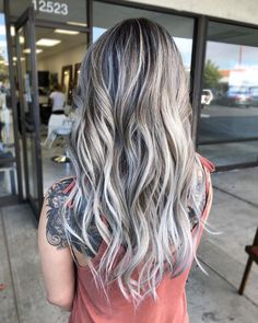 Ash Blonde And White Balayage Long Hair White Balayage, White Ombre Hair, Balayage Hair Blonde Long, Balayage Long Hair, Grey Highlights