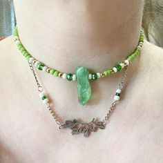 "🌿🍃 Whimsical beaded choker necklace! So cute in a leafy green tone color-way~ with crystal centerpiece and hanging foliage branch pendant 🌿🍃 Necklace measure at approx 13\"-14.5\" ️ Handcrafted with love by me" Hanging Foliage, Crystal Centerpieces, Green Tone, Beaded Choker Necklace, Green Tones, Beaded Choker, Turquoise Necklace, Necklace Etsy, Choker