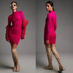 Hot Pink Long Sleeve Knit Pullover Styling 96% Acrylic, 3% Nylon, 1% Elastane Size Xxs Length: 30'', Pit To Pit: 13'' New Without Tag, Tag String Still Attached B-62(13) Pink Long Sleeve, Knit Pullover, Anthropologie Dresses, Pink Sweater, Long Sleeve Knit, Knitted Pullover, Turtleneck Sweater, Pullover Styling, Pink Dress