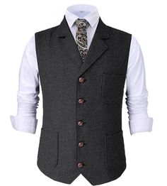 PRICES MAY VARY. Features: Button closure,single breasted 6 buttons,3 real pockets, adjustable back strap. Size: Please read the our size chart information of the product in order to choose your own size,not Amazon size chart. Fabrics: tweed pattern, it’s comfortable, simple, and classic.Wool blend vest for casual comfort. Occasions: The vest is easy to match with dress shirt, suit coat, casual pants, etc. Suit for daily wear, business, Groomsmen, outdoor, all occasions and seasons. Attention: D Waistcoats Men, Mens Christmas Party Outfit, Mens Tweed Suit, Retro Vest, Retro Suits, Vest Suit, Slim Fit Suit Men, Tuxedo Vest, Tweed Vest