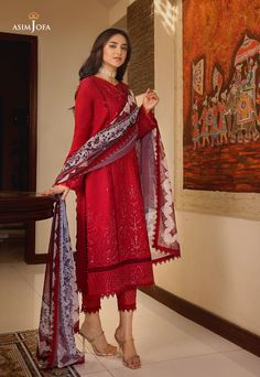 Asim Jofa AJRP-01 Be Khudi Rania Print Collection Red Printed Lawn Suit For Wedding, Wedding Lawn Suit In Red With Printed Details, Red Digital Print Salwar Kameez For Wedding, Traditional Printed Unstitched Suit For Formal Occasions, Red Salwar Kameez With Digital Print For Wedding, Formal Red Sets With Printed Motifs, Traditional Red Unstitched Suit With Digital Print, Red Digital Print Unstitched Suit For Festive Occasions, Elegant Printed Unstitched Formal Suit