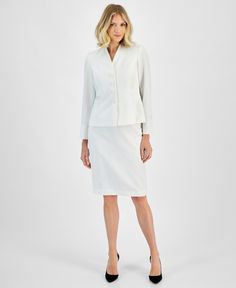 in stock Classic Fitted Career Sets, Classic Fitted Sets For Career, Elegant Fitted Sets For Workwear, Tailored Classic White Skirt Suit, Elegant Spring Career Skirt Suit, Fitted Elegant Skirt Suit For Office Wear, Classic Fitted White Skirt Suit, White Fitted Skirt Suit For Office, Fitted Professional Sets For Spring