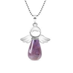 PLEASE NOTE: Our crystal stones are natural minerals and each crystal is unique. The internal ice cracks, pits, mineral points, and color differences of natural crystals are all formed naturally and are normal phenomena, which will not affect the efficacy, beauty and value of the crystal at all.This amethyst angel pendant is a beautiful piece and a great way to feel the positive energy of amethyst at all times. Amethyst is considered very soothing, helping to heal the body and mind. It is also c Spiritual Silver Drop Crystal Necklaces, Purple Gemstone Beads Crystal Necklace For Gift, Crystal Necklaces With Natural Stones For Healing, Spiritual Crystal Necklaces, Gift Drop Necklace With Stones, Drop Necklace With Stones As Gift, Drop Necklace With Stones For Gift, Spiritual Drop Gemstone Crystal Necklace, Healing Crystal Necklace With Natural Stones