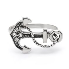 * STAMPED 925 STERLING SILVER - This beautiful anchor ring is made from the finest sterling silver as hallmarked with the 925 metal stamp. 925 sterling silver is made from 92.5% silver and 7.5% copper. The copper is added to stabilize the silver so that it can hold its beautiful shape and inlaid with white cubic zirconia for a beautiful look. * NICKEL AND LEAD FREE - This beautiful ring is designed with absolutely no nickel or lead, making it safe for girls and women with nickel and lead allergi Silver Anchor-shaped Metal Jewelry, Silver Anchor-shaped Jewelry In Metal, Silver Anchor Shaped Metal Jewelry, Nickel-free Sterling Silver Anchor Jewelry, Nickel-free Anchor Shaped Sterling Silver Jewelry, Anchor Ring, Anchor Rope, Wanderlust Jewelry, Rope Ring